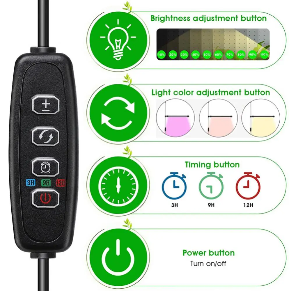 LED Plant Growth Light Timing Mode USB Portable Full Spectrum Panel Phyto Lamp Indoor Greenhouse Tent Plant Flower Dimmable Lamp