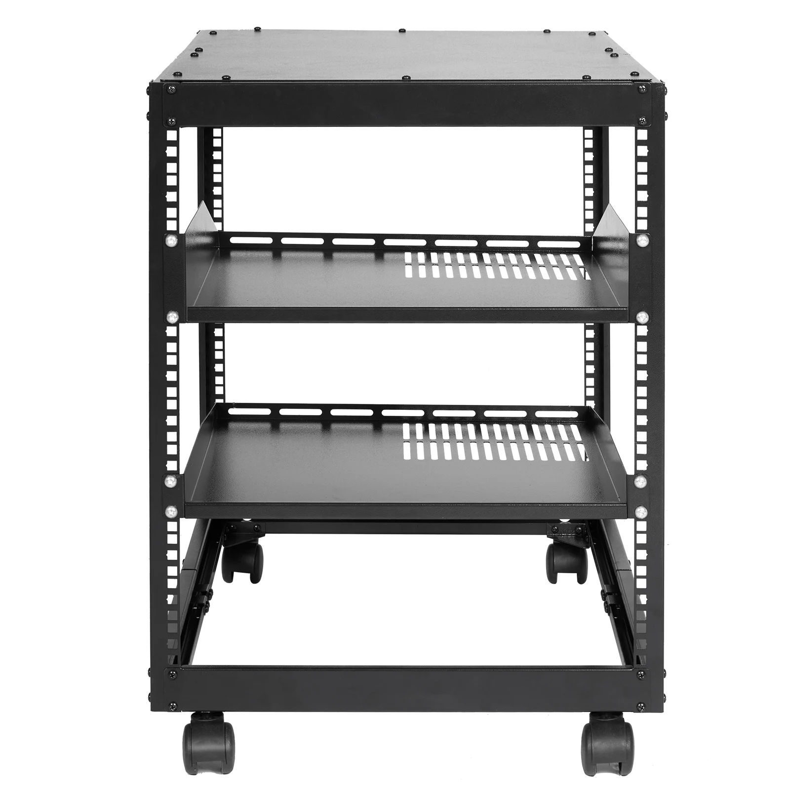 12U Open Frame Server Rack, Adjustable Depth, Free Standing Or Wall Mount Network Server Rack, 4 Post AV Rack With Casters,