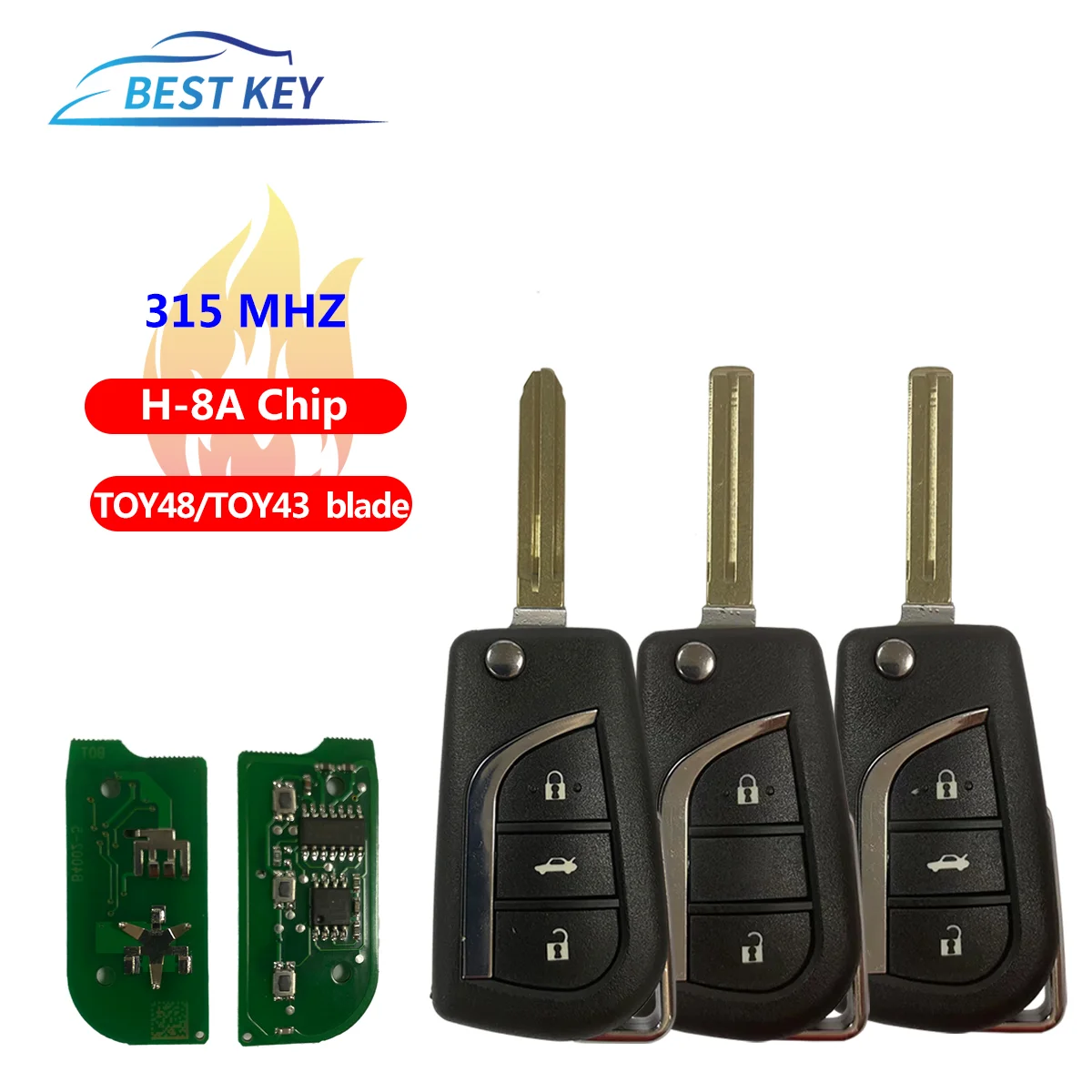 BEST KEY 315Mhz 8A 2/3 Button Flip Folding Remote Car Key for TOYOTA Corolla RAV4 Levin Camry Reiz Highlander with H-8A Chip