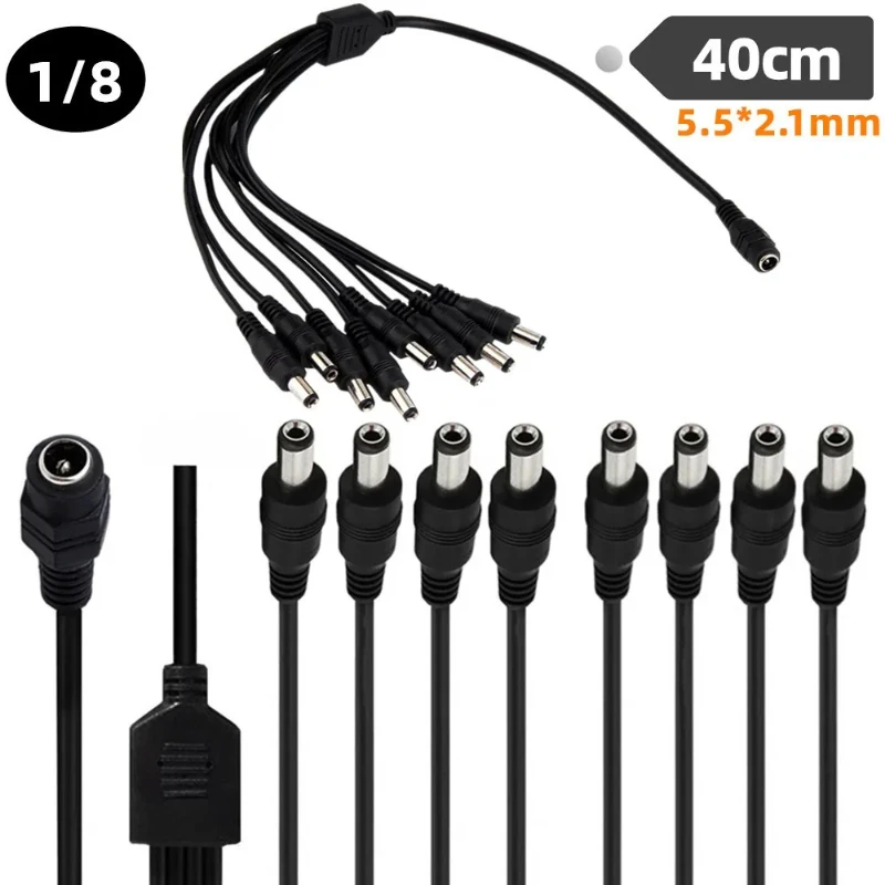 5.1mm X 2.1mm Dc Power Splitter Cable 1 Female To 5 Male Output Y Adapter For Cctv Security Cameras And Led Strip Lights 40cm