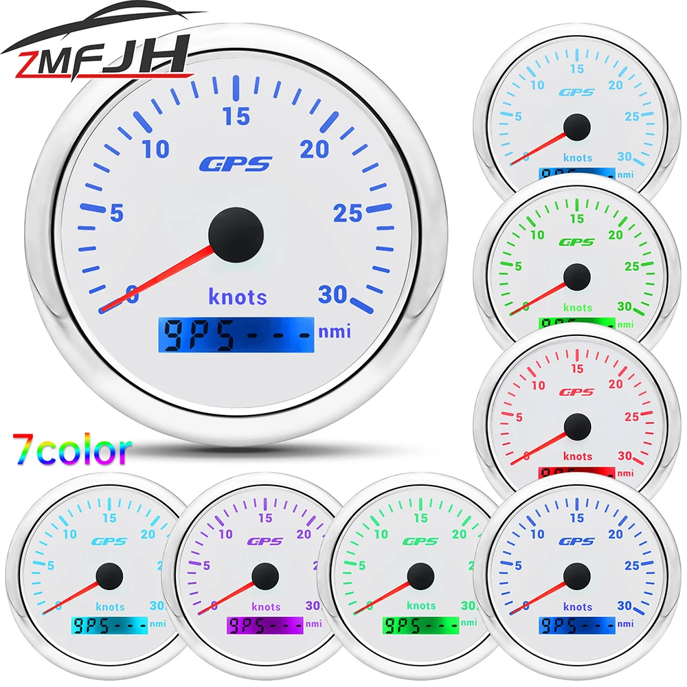 7 Colors Backlight 85mm GPS Speedometer Gauge 30/60 KMH MPH Knots Digital Speedometer With GPS Antenna For marine Car Boat