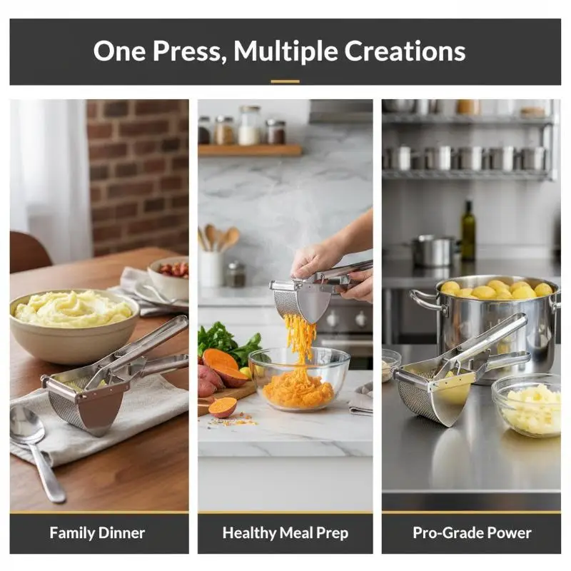 Potato Masher Stainless Steel Ricer Multifunctional Manual Squeezer for Baby Food Fruit Juicer Home Kitchen Use