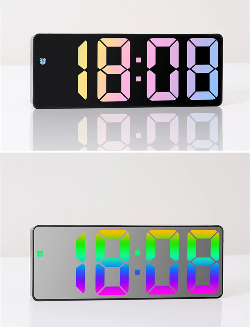 Sprachsteuerung Farbiger digitaler Wecker TEMP Datumsanzeige Nachtmodus Snooze Tischuhr Anti-Stab-Funktion 12/24H LED-Uhr – Detail 6