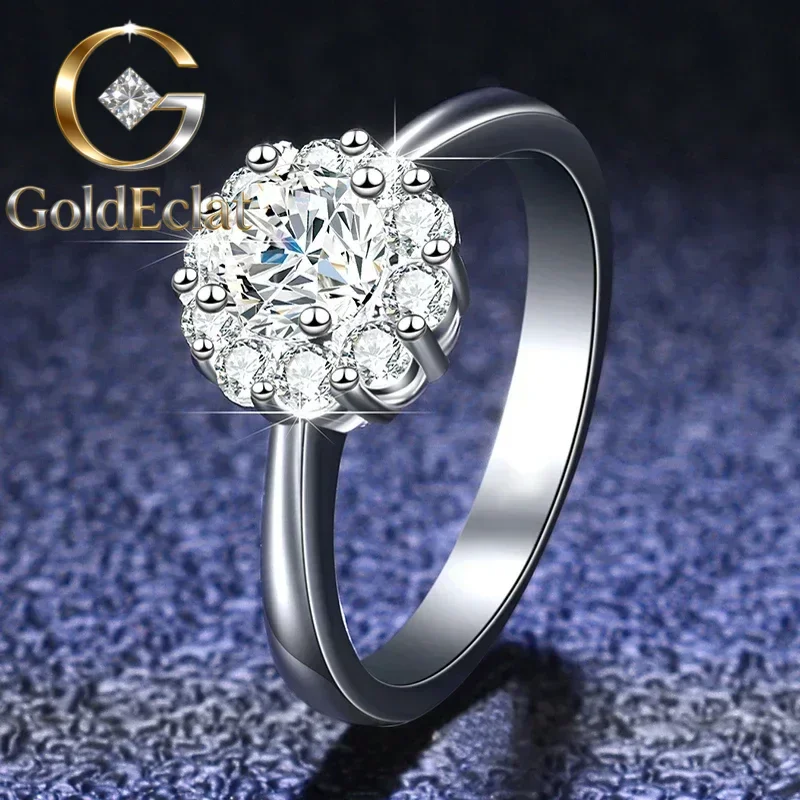 

GoldEclat Luxury 18K White Gold Rings Elegant Flower Bud 1 Carat Diamond Moissanite Rings for Women Anniversary Proposal Weddi