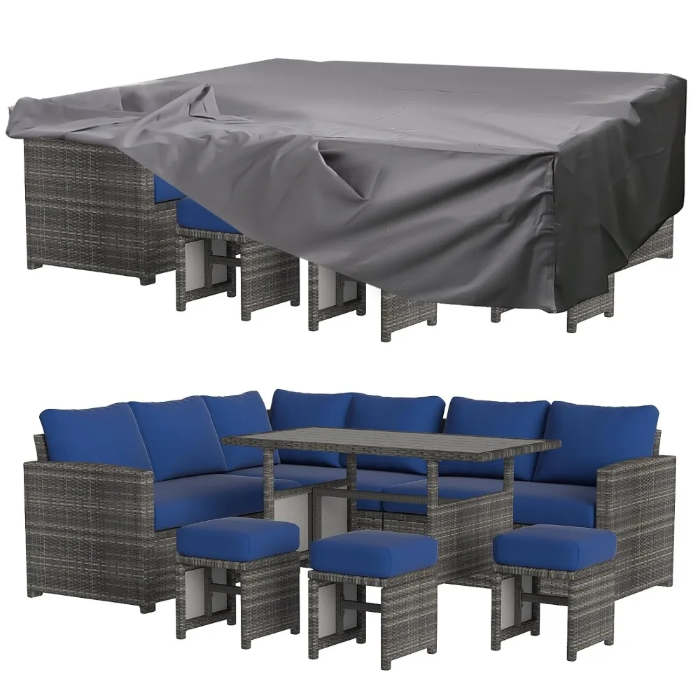 

7 Pieces Patio Furniture Set With Waterproof Cover, Outdoor Sectional Sofa Conversation Set, All Weather Wicker, Customized