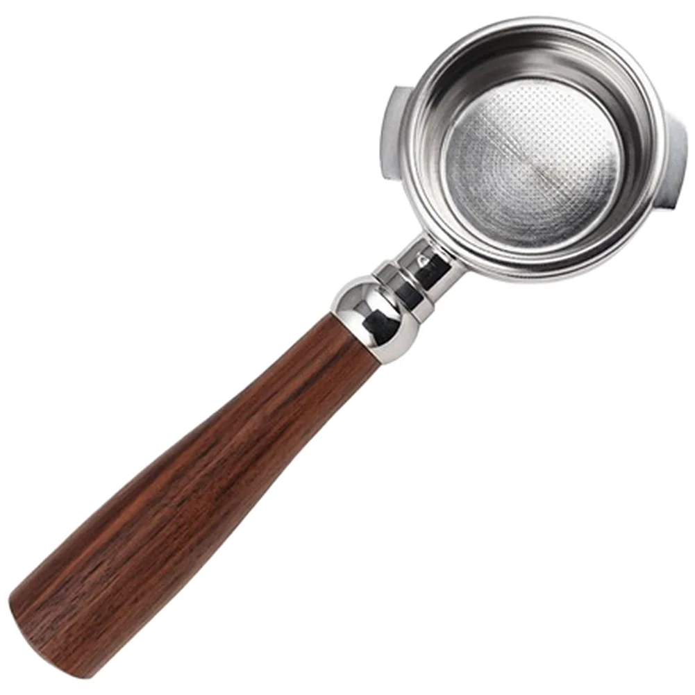 Bottomless 58mm Espresso Portafilter with Stainless Steel Construction and Walnut Wood Handle for Bezzera Units