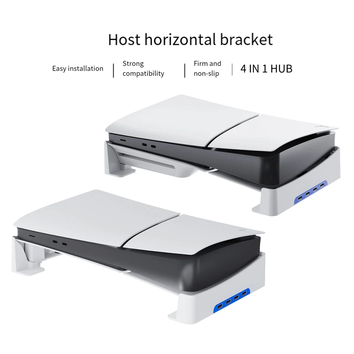 

For PS5 Slim Game Console Horizontal Storage Stand with 4 USB2.0 Port