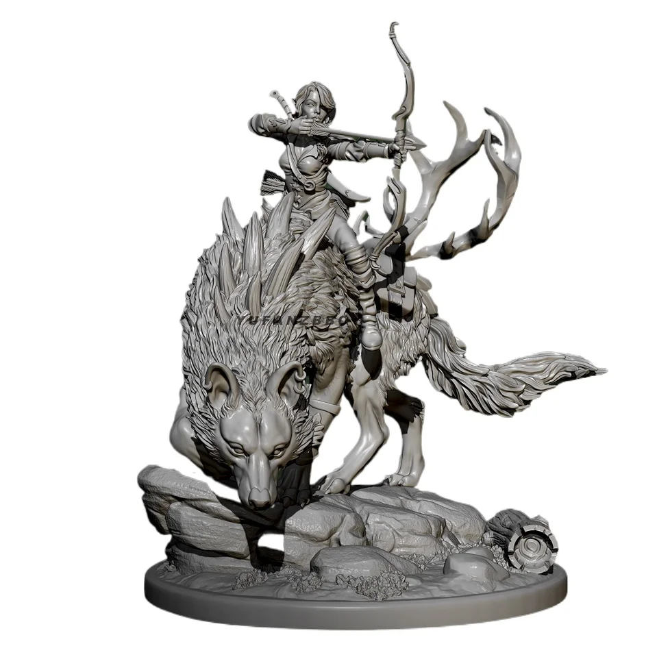 60mm Resin model Kits Riding Wolf Huntress self-assembled TD-2346