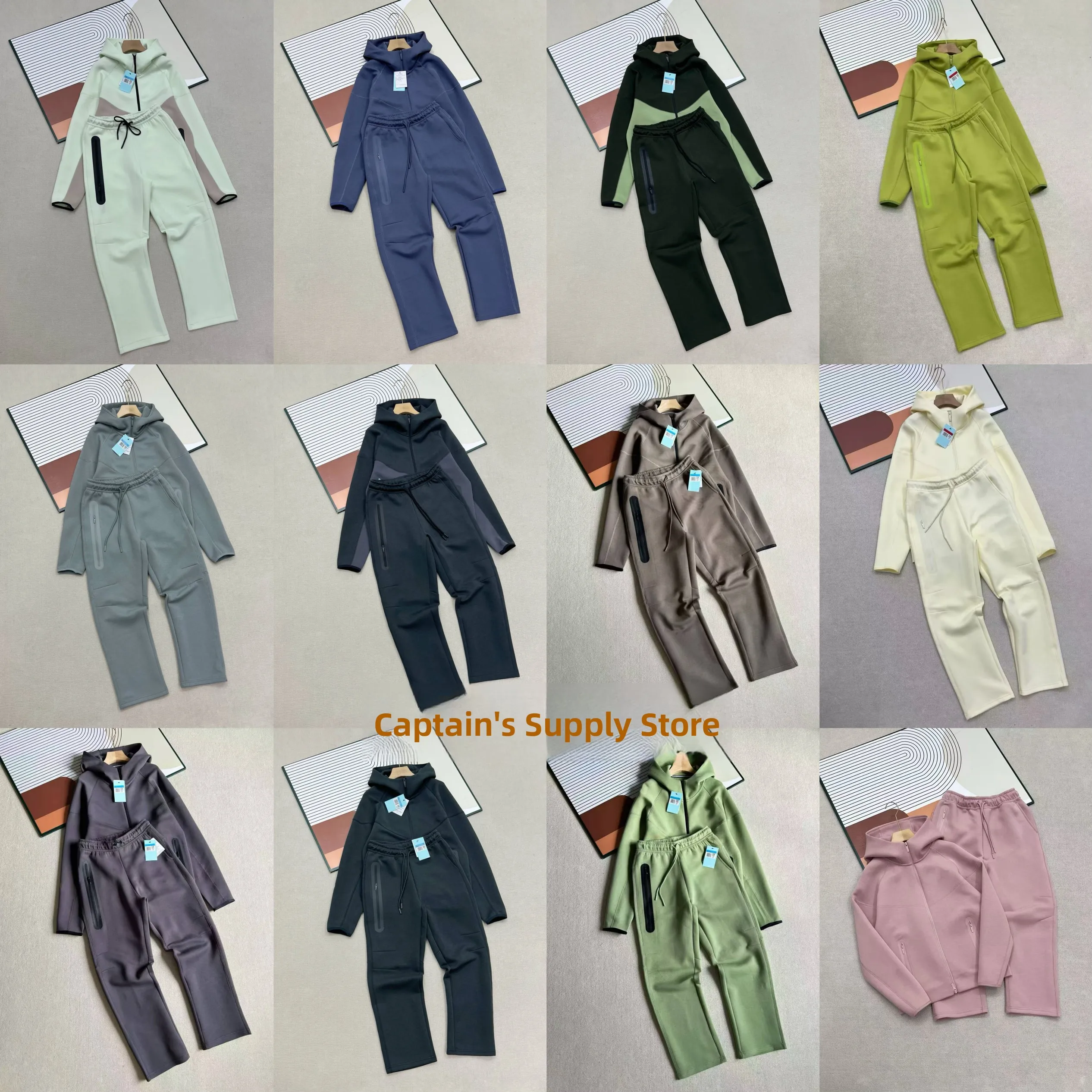 New Air Layer Cotton Hooded Men's Long Sleeve Trendy Color Block Jacket Men's Zipper Jacket Straight Leg Sweatpants Set