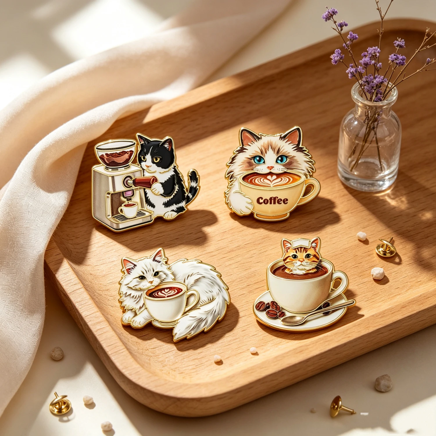 4-teiliges Wein-Katzen-Emaille-Pin-Set, Niedliche Weinprobiert-Katzen-Broschen, Lustige Kätzchen-Anstecknadeln für Rucksäcke und Jacken, Ideale Geschenke