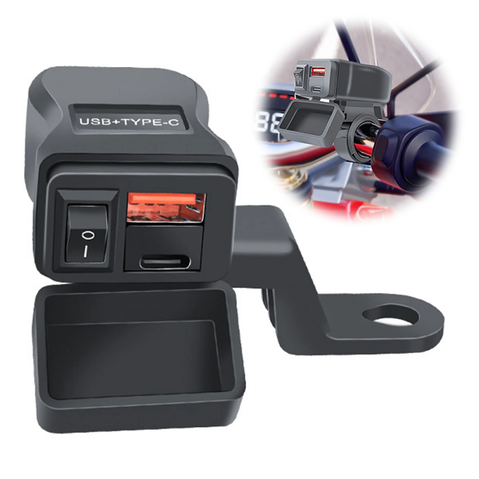 

Motorcycle Phone Charger Dual USB Type C PD & QC 3.0 Motorcycle Fast Charger with ON/Off Switch for Phone Tablet GPS