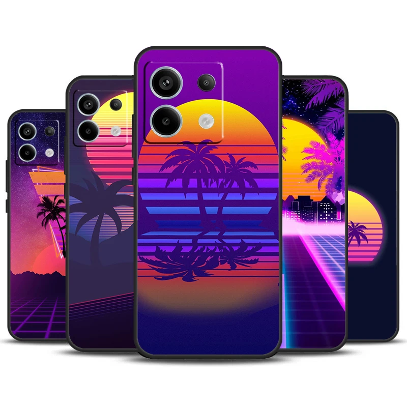 80s Retrowave Neon Palms Tree Case For Xiaomi Redmi Note 13 Pro Plus Note 12 11 9 10 11S 10S 12S Redmi 13C 10C 12C Cover