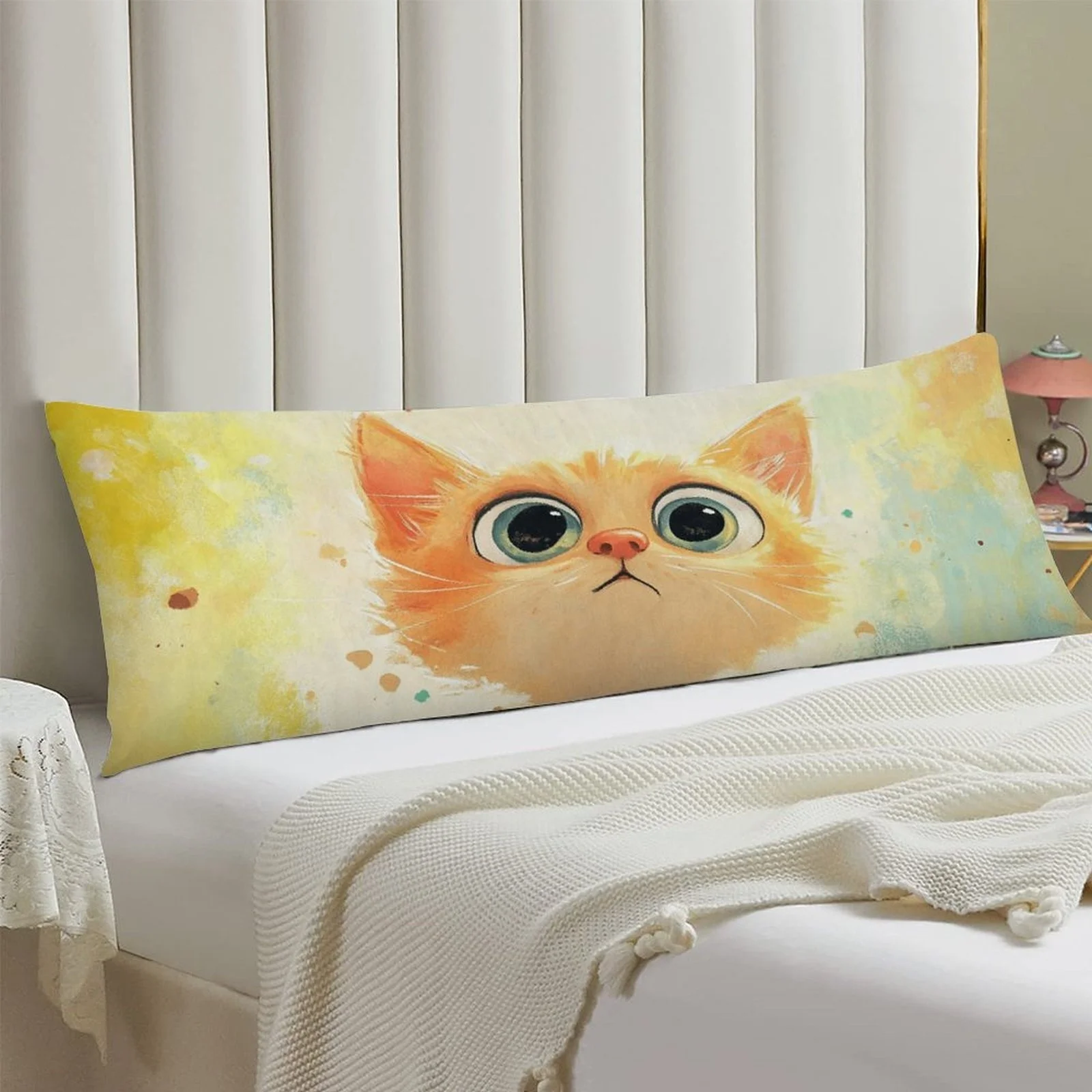 Cute Kitten Painting Design Pillowcase, Fashionable Long Plush Long Bed Pillowcase, Soft Comfortable Decorative Double-Sided Pri