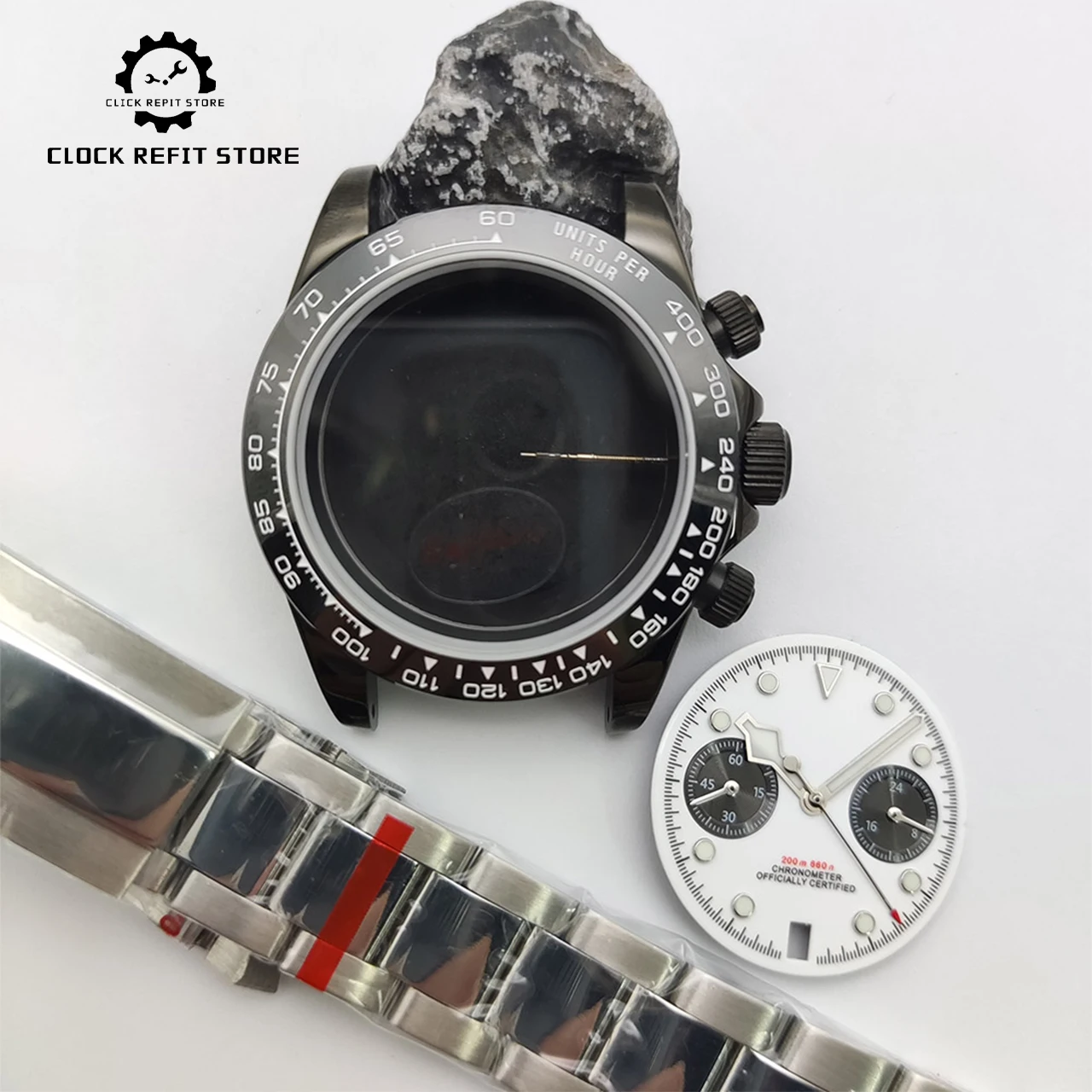 40mm VK64 Classic Chronograph Watch Case Set, Sapphire Crystal Solid Back 28.5mm Luminous Dial Hands, Hot Sale DIY Mod