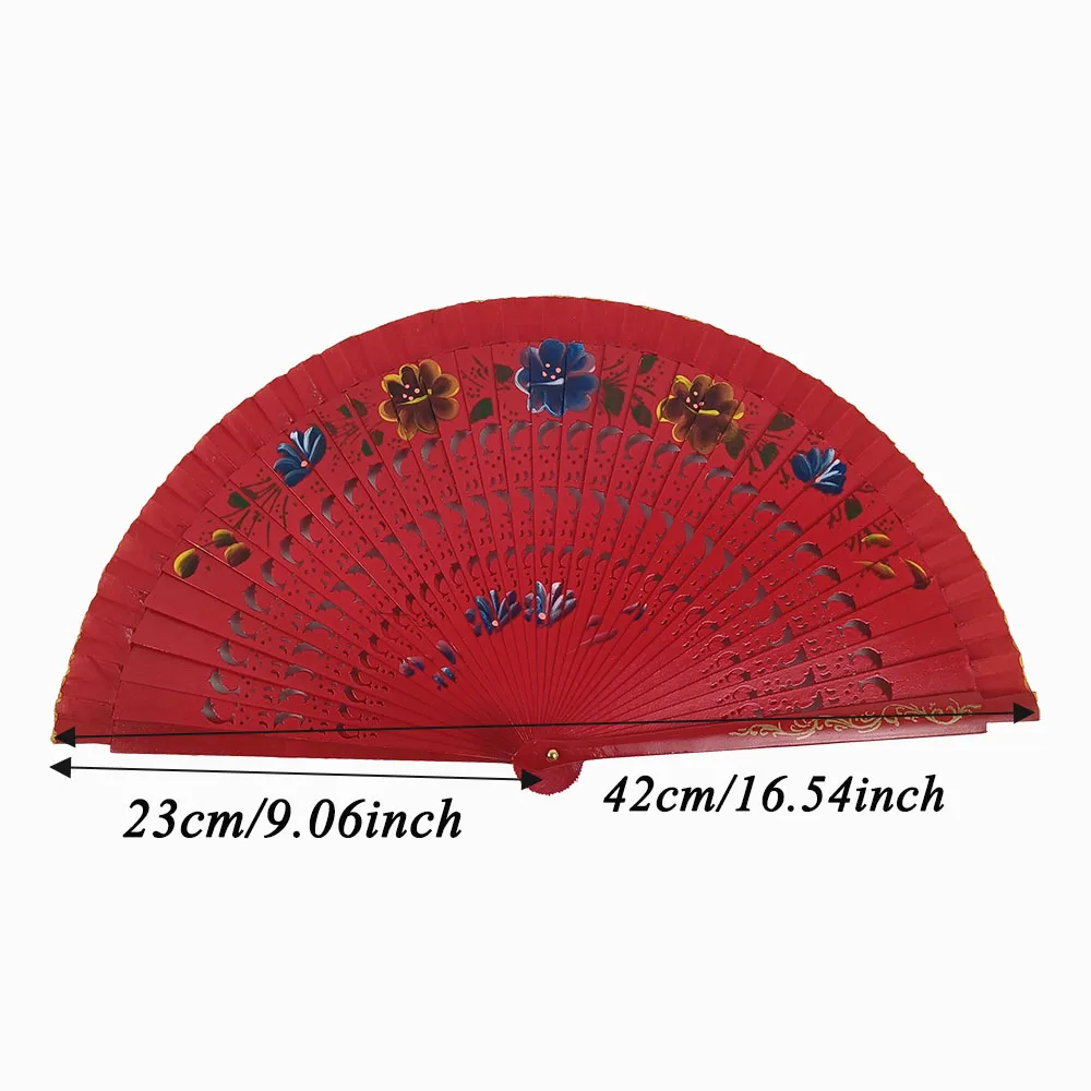10pcs Red Traditional Spanish Hand-Painted Folding Fan Intricate Cutout Floral Design Flamenco Dance Wedding Decor Party Favors - Detail 1