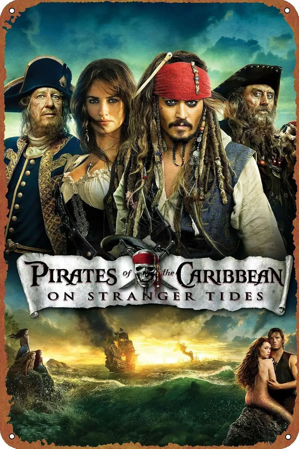 Póster de la película Piratas del Caribe: En aguas salvajes, cartel vintage de metal para el hogar, jardín, bar, restaurante, cafetería, oficina, tienda