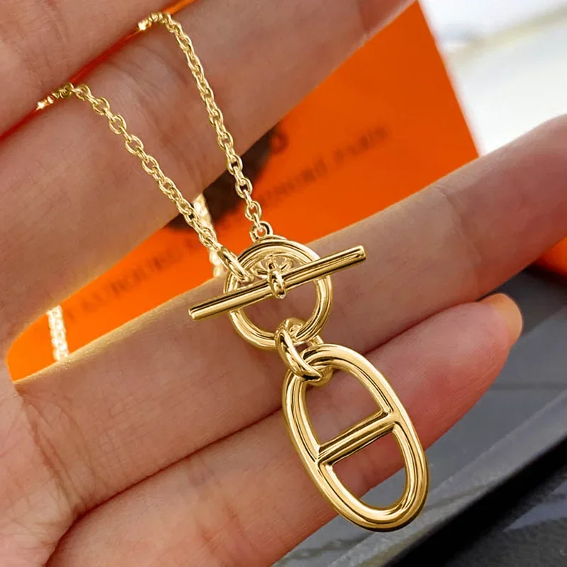 

Minimalist OT Button Oval Pendant Necklace for Women's Holiday Parties, Weddings, Jewelry Gifts