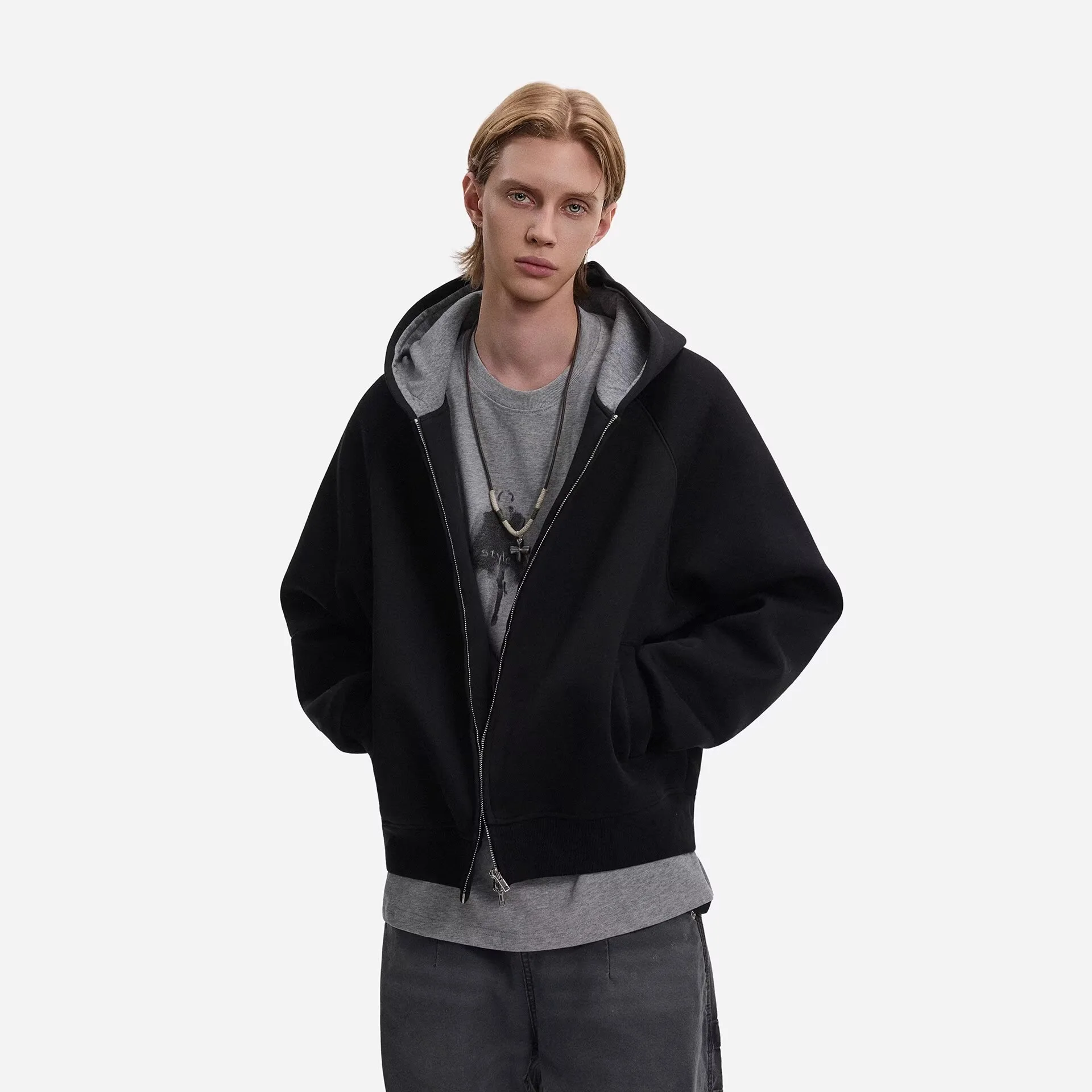 Spring Autumn Man Sweatshirt Coat Contrast Color Hooded Male Outerwear American Long Sleeve Zipper Loose Sport Men Jacket