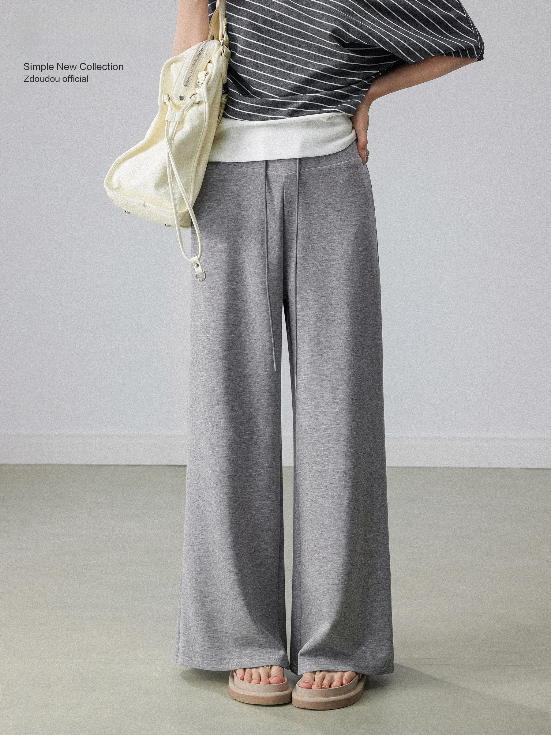 

High Waist Drawstring Wide Leg Pants Women's Casual Yoga Pants Spring 2026 New Style Slimming Straight Drapey Grey Trousers