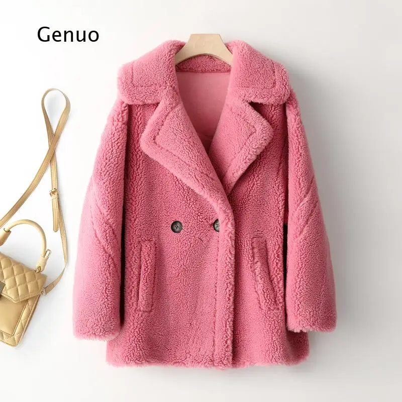 Women's Wool Fleece Coat Medium Long Winter Warm Teddy Bear Outerwear Casual Elegant Jacket for Daily Work Travel