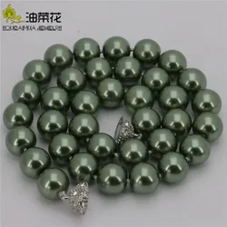 New Arrival 12mm Army Green South Shell Pearl Round Beads Necklace Wholesale Women Jewelry Beautiful New Magnet Clasp Grade