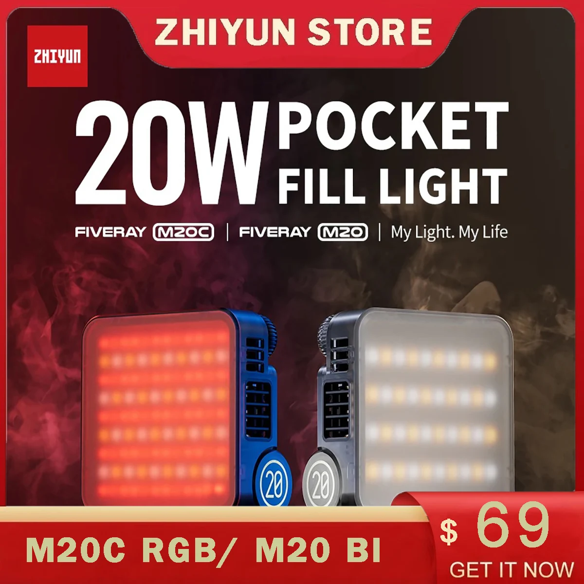 ZHIYUN FIVERAY M20C RGB M20 Bicolor 20W Mini LED Video Light Pocket Fill Light Photography Lights App Control for Photo Studio