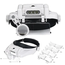 Magnifier 10x 15x 20x 25x Adjustable Lens Loupe Headband Magnifying Glass with LED Light for Jewelry Appraisal Repair Watch