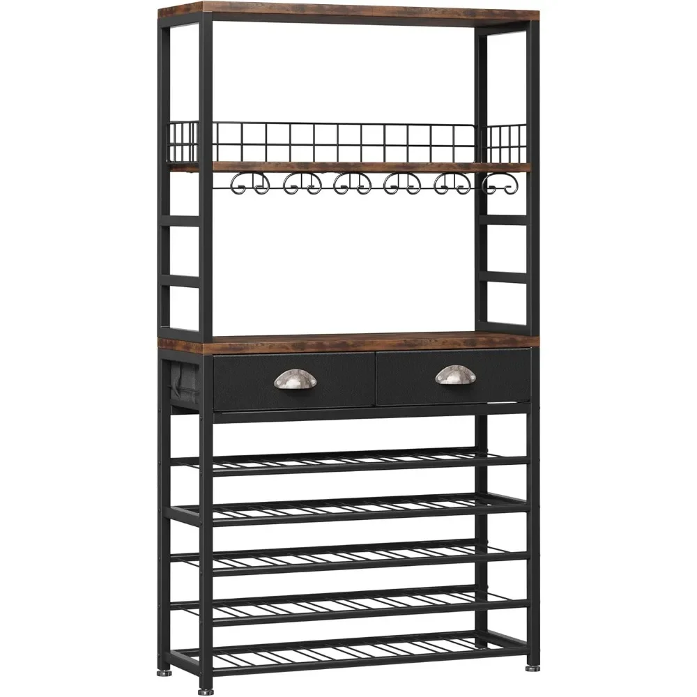 

Bar Cabinet with Storage, Wine Rack Freestanding Floor, 6-Tier with Tabletop & Drawer and Wine Storage for Home Bars