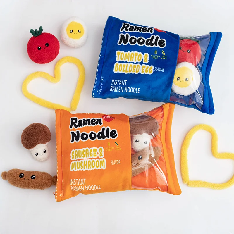 Creative Ramen Noodle Throw Pillow with Egg Tomatoes Sausage Alien Bats Monsters Donuts Chips Snack In a Bag Stuffed Pudding