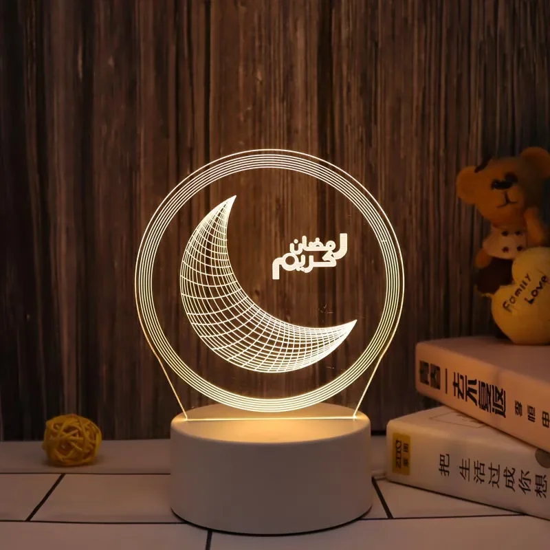 Home Bedroom Party Decorative Night Lamp 3D Acrylic LED Night Light Muslim Ramadan Fairy Holiday Lighting EID Mubarak USB Power