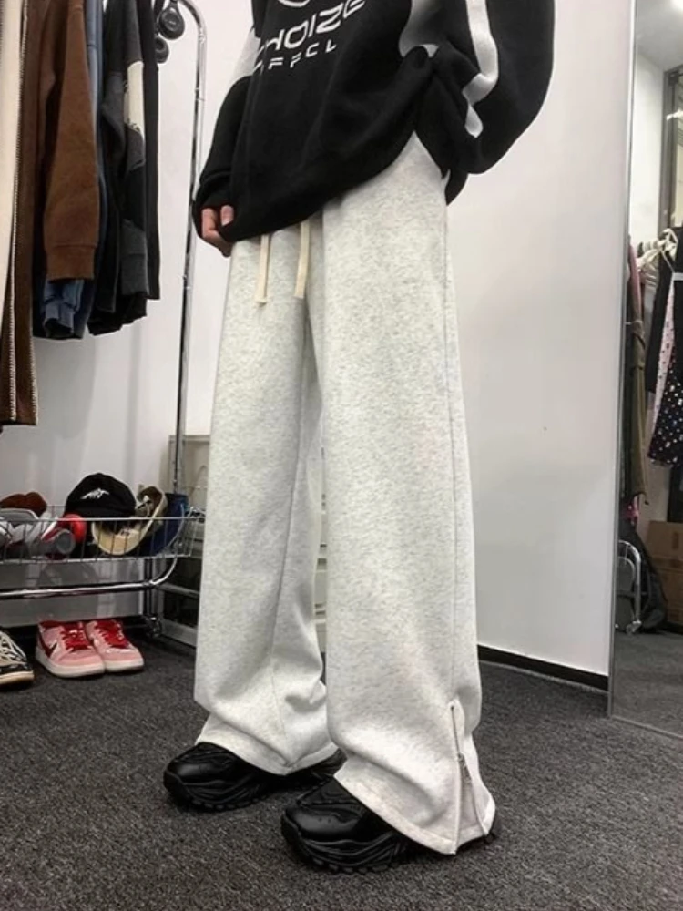 

Мужские осенне-зимние утолщенные спортивные штаны на флисовой подкладке с высокой талией, однотонные, на молнии, повседневные, в корейском стиле, универсальные ​ Брюки