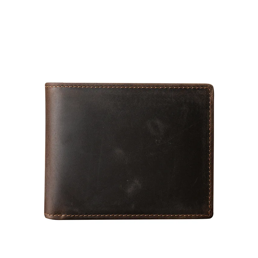 1128/1129 Men's Bifold Short Leather Wallet, Retro Top Layer Cowhide Wallet, Multi Slot Crazy Maka Bag