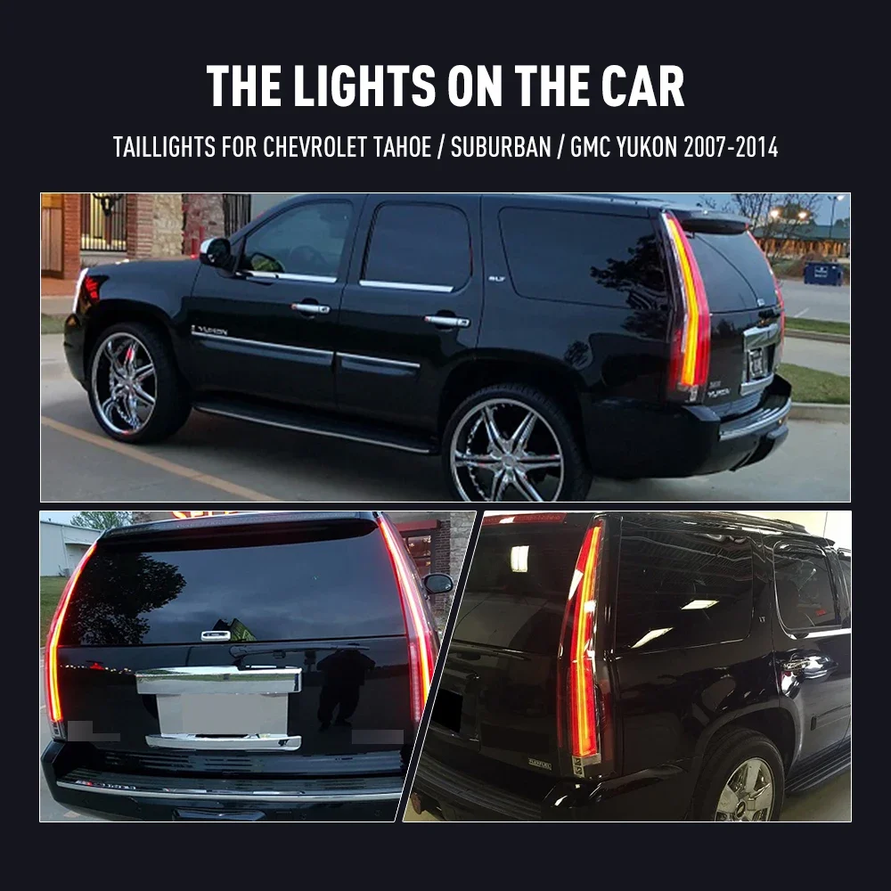 Pair Of LED Tail Lights For CHEVROLET TAHOE SUBURBAN GMC Yukon 07-14 Reverse Brake Turning Signal Car Rear Tail Light Assembly