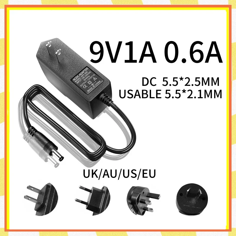 Wtyczka ścienna US AU UK EU 9V / 1A 0.6A AC110V 220 DC Taśma LED CCTV router transformator oświetleniowy adapter ac 5.5 * 2.1~2.5mm