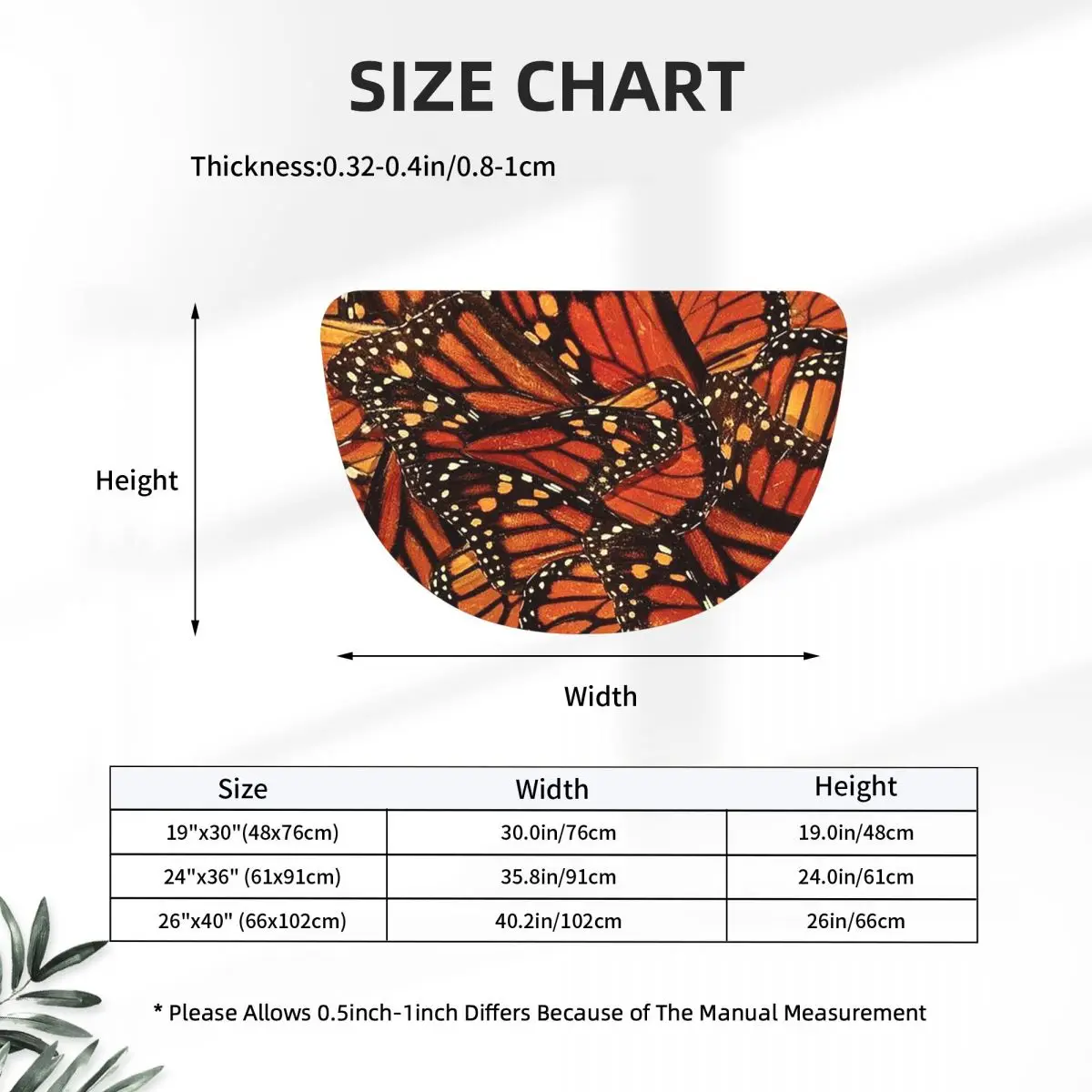 Orange Monarch Butterfly Soft Flannel Half Round Doormat Non Slip Bathroom Mat Absorbent Floor Carpet for Garage