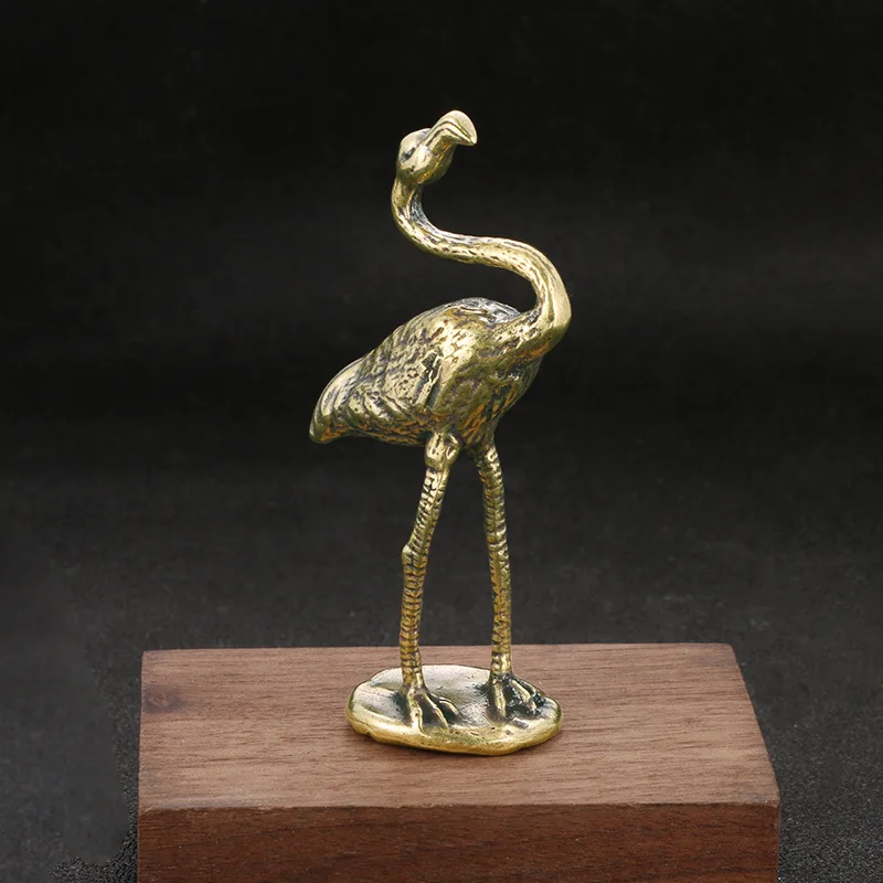 4Pcs retro solid brass flamingo mini ornament sculpture, desktop crafts, office home living room decoration