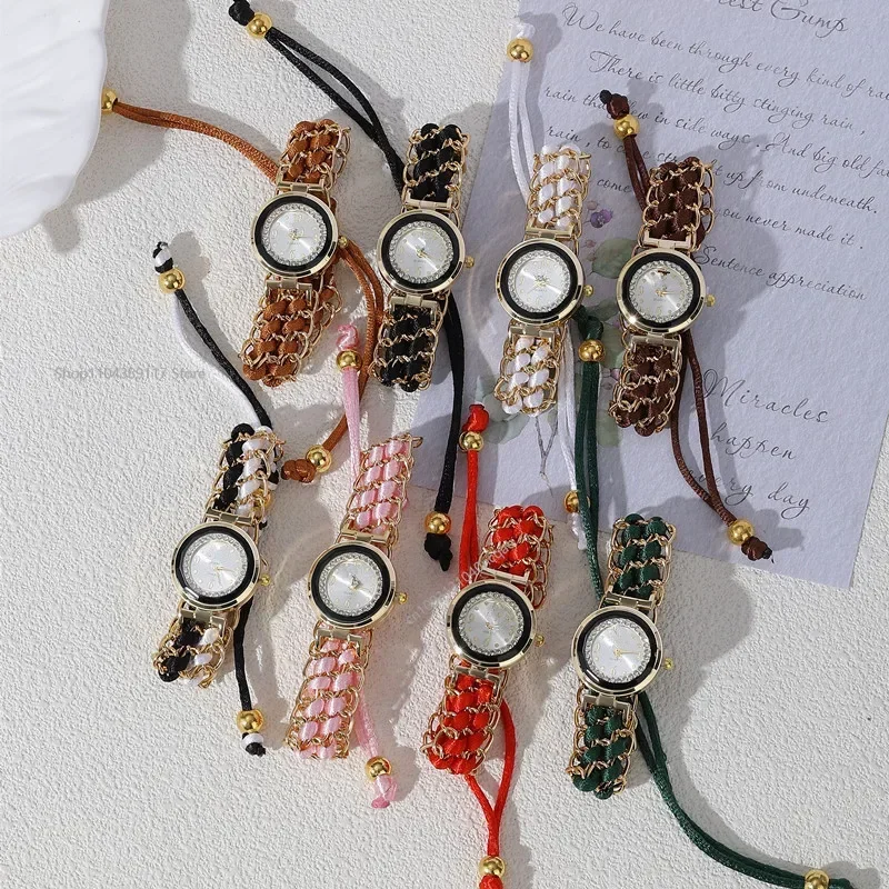 المرأة الحياكة حبل سلسلة لف التناظرية حركة الكوارتز ساعة معصم عصرية أسلوب بسيط كوارتز ساعة اليد Reloj Mujer