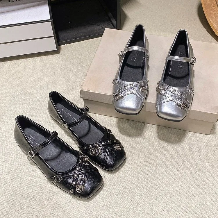 

Summer New Design Fashionable Temperament Mary Jane Shoes for Women - Versatile Square Toe Low-Cut Flats with Ankle Strap Buckle