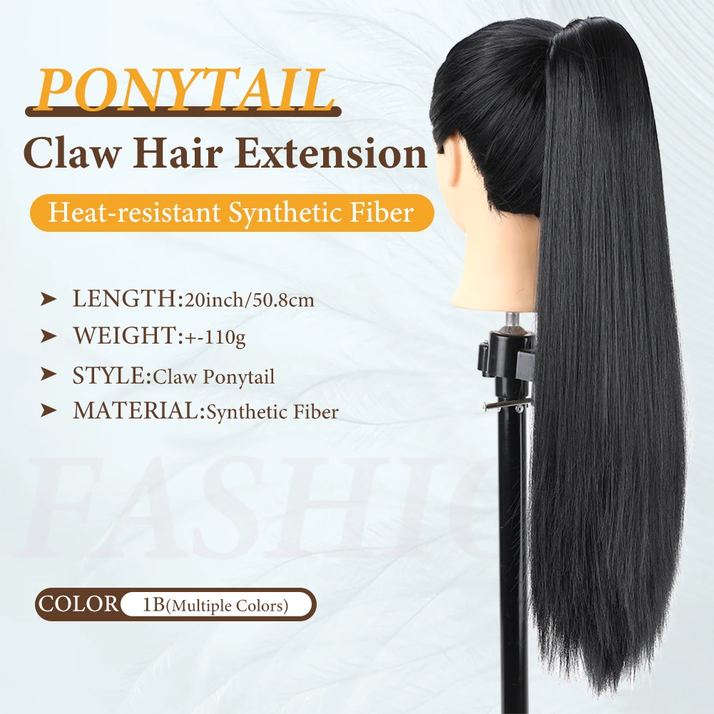 Ponytail Extension 20 Inch Long Straight Claw Clip in Natural Looking Synthetic Hair Extension Ponytail Hairpiece for Women