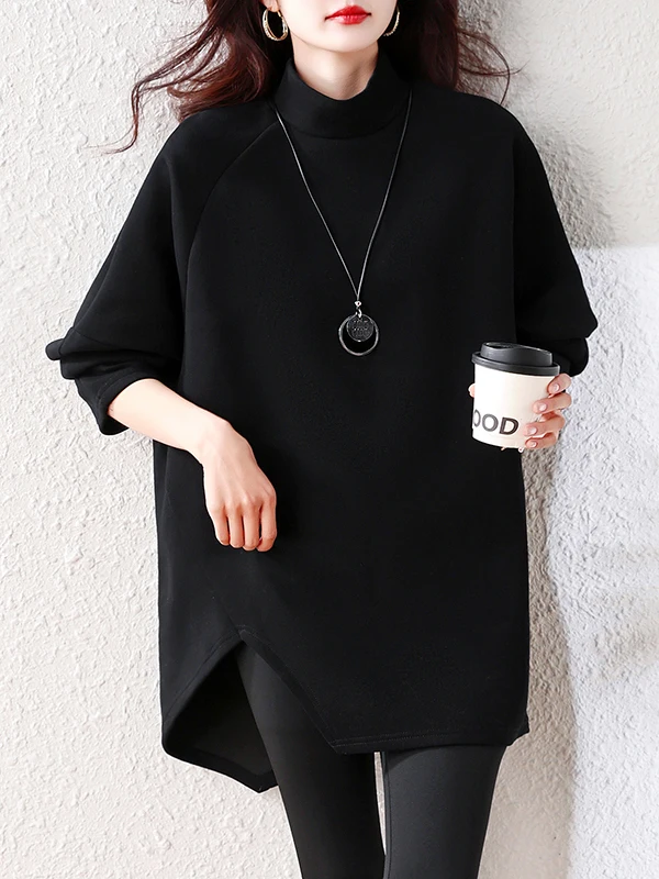 Losse lange Sve-hoodie Dames plus maat Spring Faion Inner Wear f Hoge kraag Casual Comfortabel Boting irt