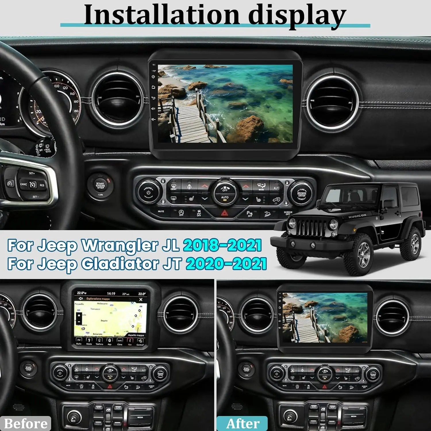 Android 13 for Jeep Wrangler JL 2018-2021 & for Jeep Gladiator JT 2020-2021 Wireless Apple Carplay&Android Auto 9