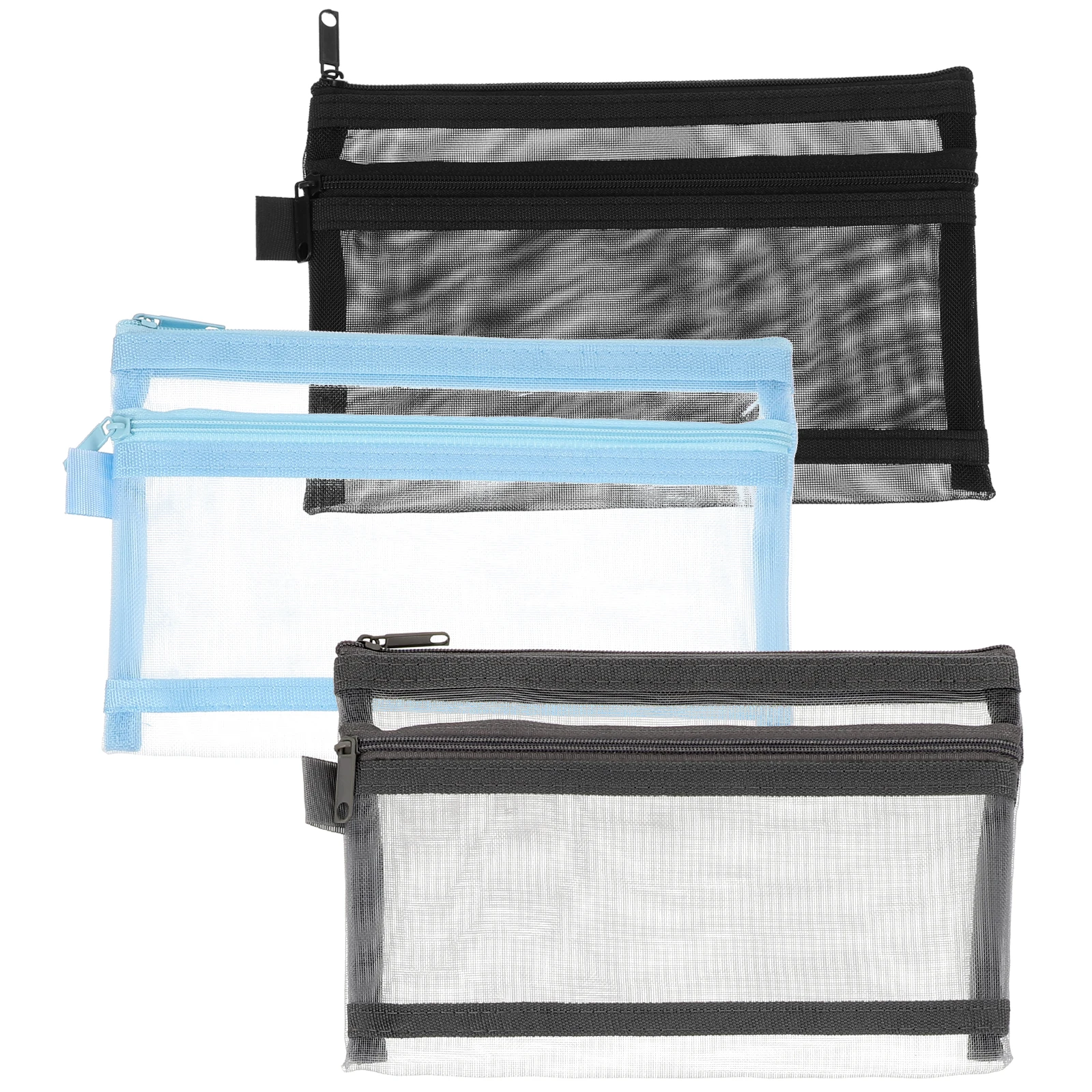 

3pcs Pencil Bag Large Capacity Anti Scratch Zipper Design Pen Storage Bag For School Students Office Kids Brushes