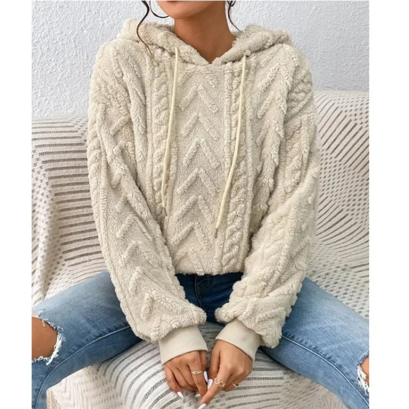 

Fashion Solid Women's Hooded Sweatshirts Fleece Long Sleeve Casual Sweater Pullover Autumn Winter Warm Hooded Shirt Y2k Pullover