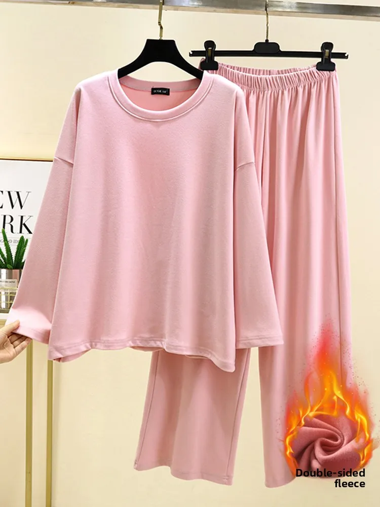 

Warm Thermal Sleepwear Set Women's Autumn Winter Loose Long Sleeve Casual Home Clothes Two Piece Set July Deer Brand