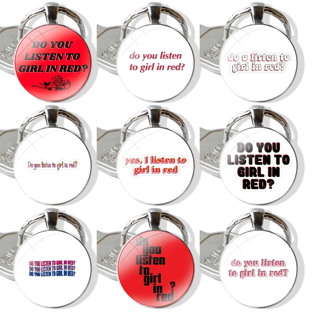 Do You Listen To Girl In Red Keychain Handmade Glass Cabochon Key Ring Holder Pendant Key Chains Design