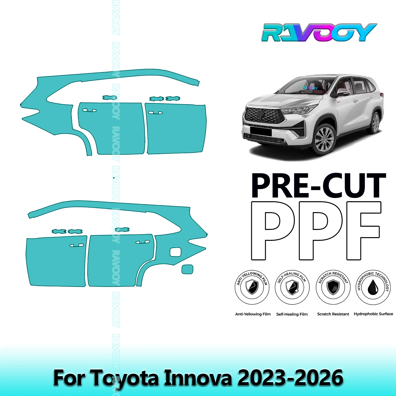 

For Toyota Innova 2023-2026 8.5mil Clear Matte Pre-Cut PPF Door & A/B Pillar Kit TPU Paint Protection Film Set