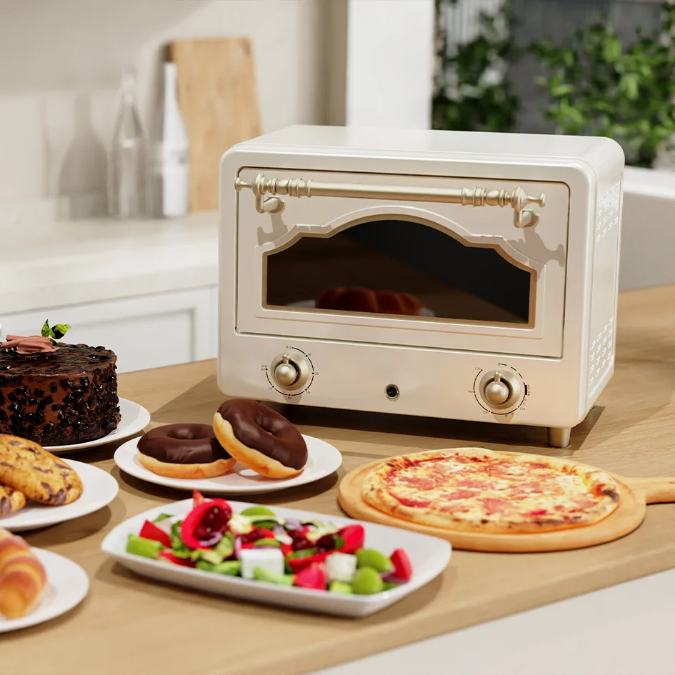 Electric Oven toaster oven 9L mini retro style visual Multi-functional 2 layers CE/RoHS classic