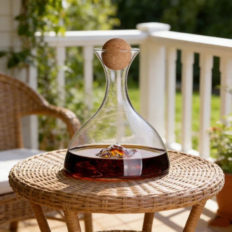 Premium Whiskey Decanter Set - Lead-Free Crystal Bottle with Wooden Holder for Bourbon Scotch Tequila