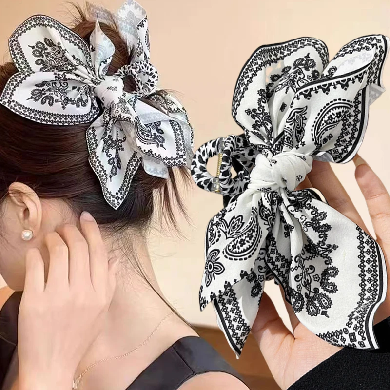 Bohemian Style Bow Hair Claw Cashew Paisley Shark Clip Large Size Hair Clips Boho Vacation Headwear Women Hair Accessories