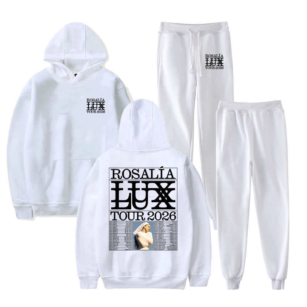 Rosalia LUX Tour 2026 Hoodies Jogger Calças Conjunto de duas peças Moletons + Calças de moletom Homens Mulheres Conjuntos de roupas da moda